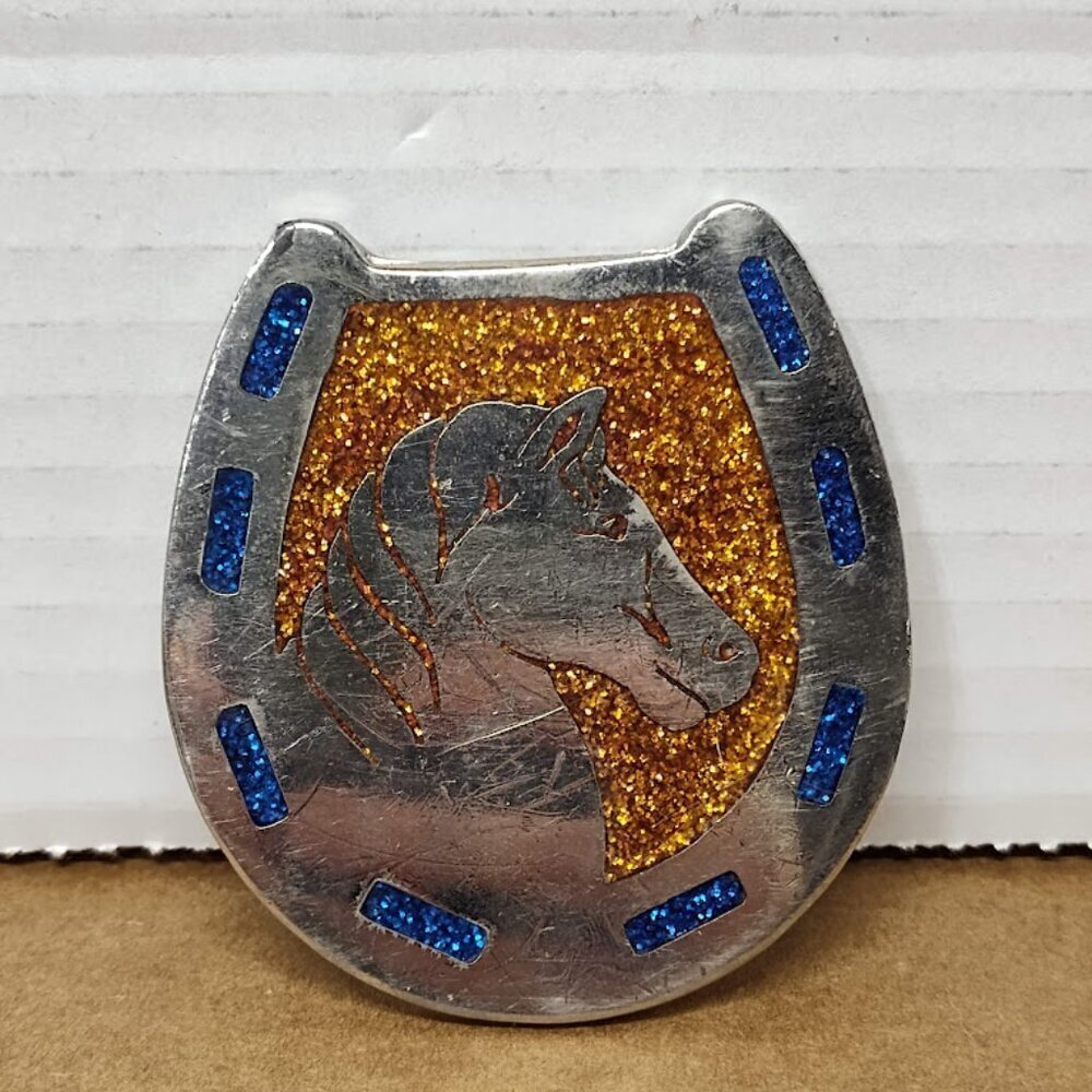 Vintage PSC 1979 Belt Buckle Chaco Horse & Horse Shoe Metal - Please Read Below